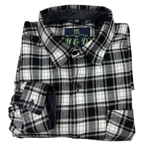 H&D Mens Black White Plaid Flannel Button Down Shirt Long Sleeve Size XXXL